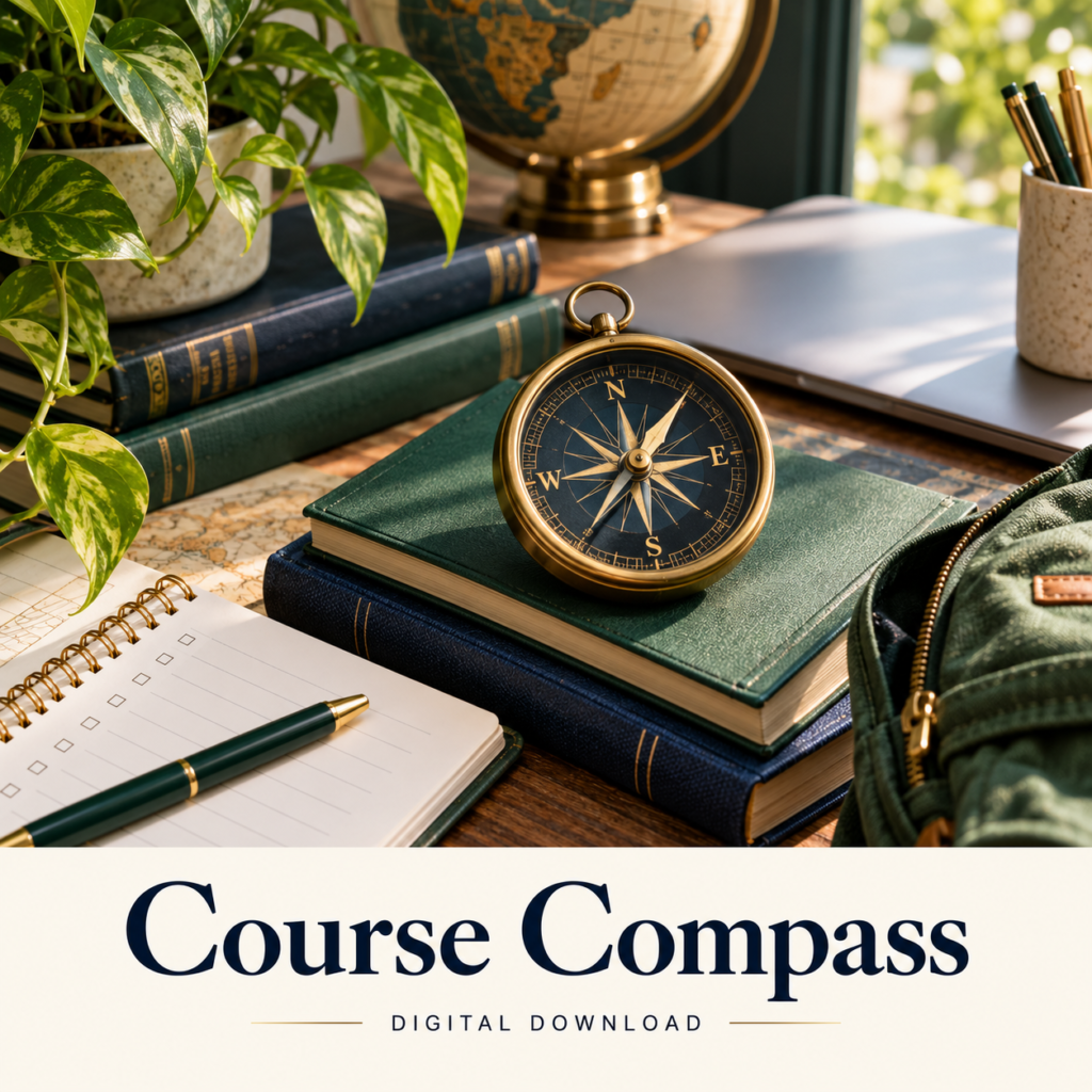 Course Compass digital download: illustrative education & learning lifestyle image.