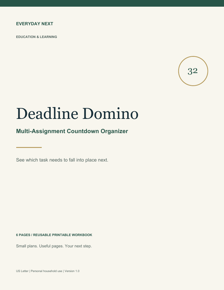 Deadline Domino - Multi-Assignment Countdown Organizer printable workbook cover