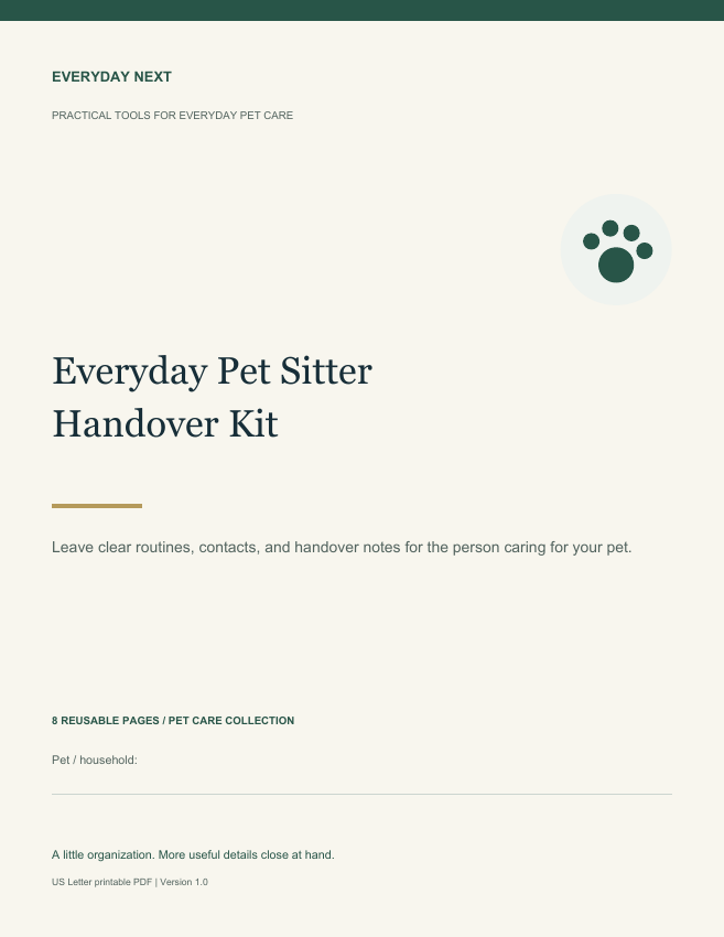 Everyday Pet Sitter Handover Kit Cover printable workbook cover