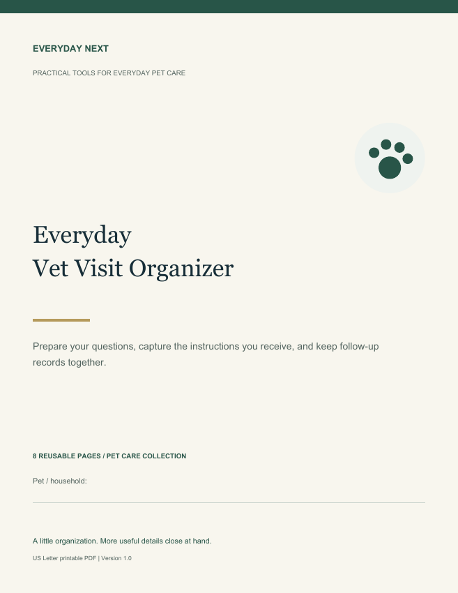 Everyday Vet Visit Organizer Cover printable workbook cover