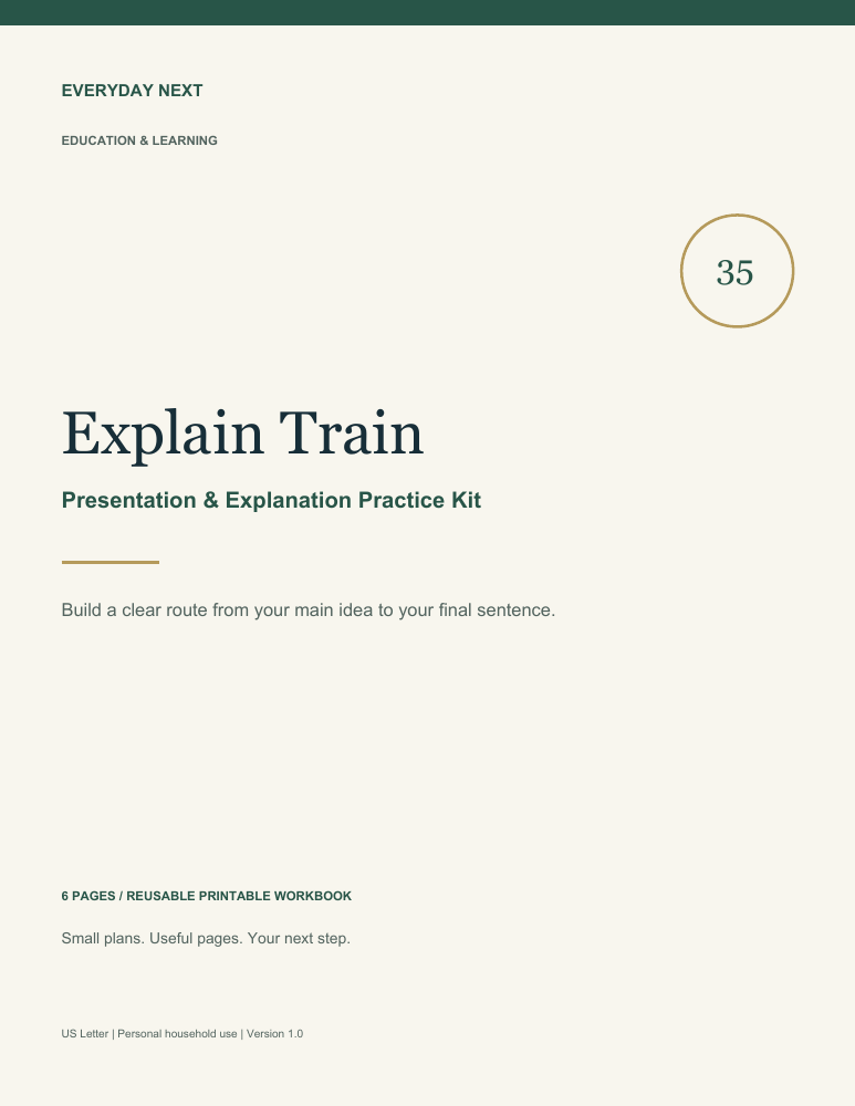 Explain Train - Presentation & Explanation Practice Kit printable workbook cover