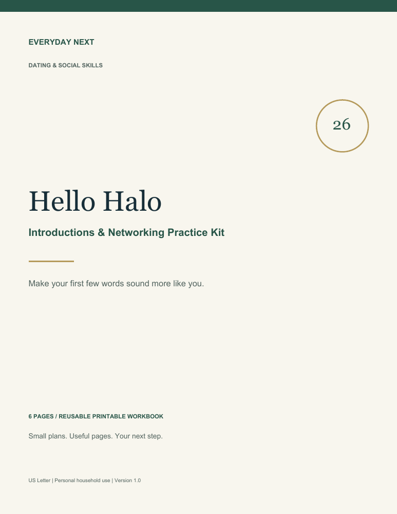 Hello Halo - Introductions & Networking Practice Kit printable workbook cover