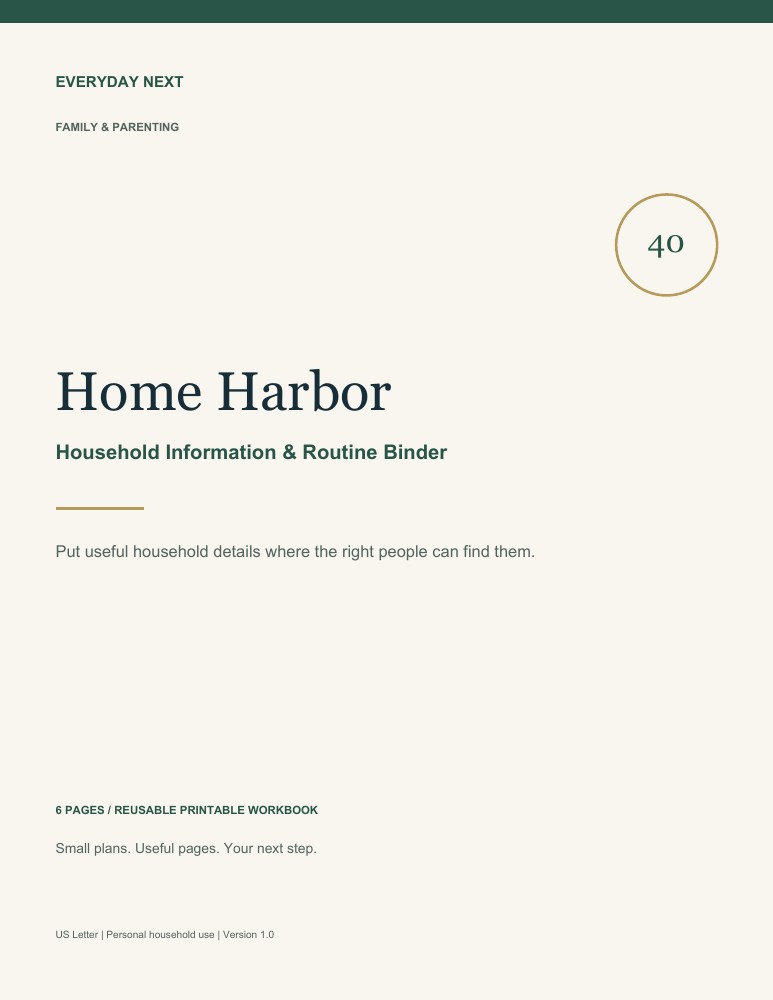 Home Harbor - Household Information & Routine Binder printable workbook cover