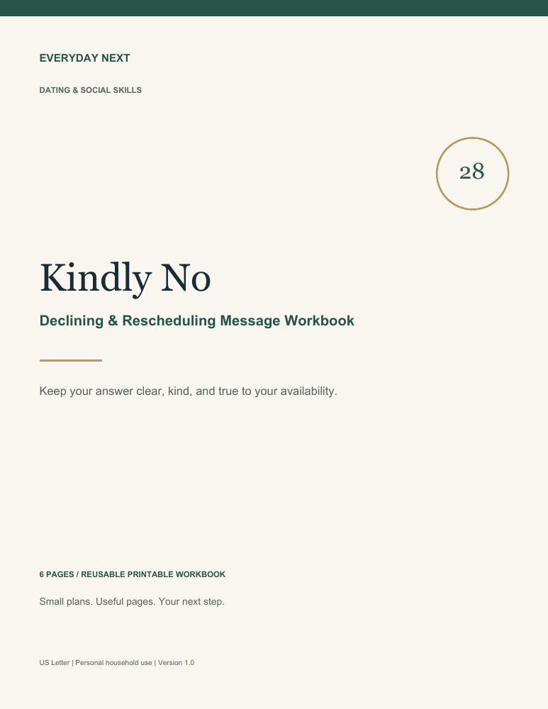 Kindly No - Declining & Rescheduling Message Workbook printable workbook cover