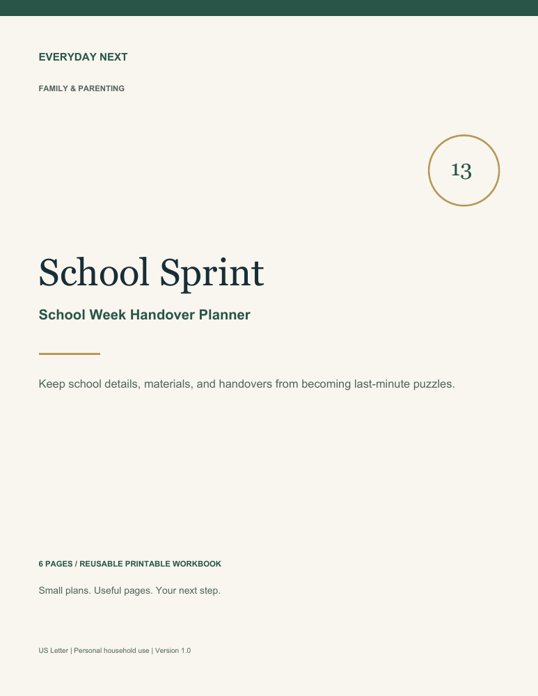 School Sprint - School Week Handover Planner printable workbook cover