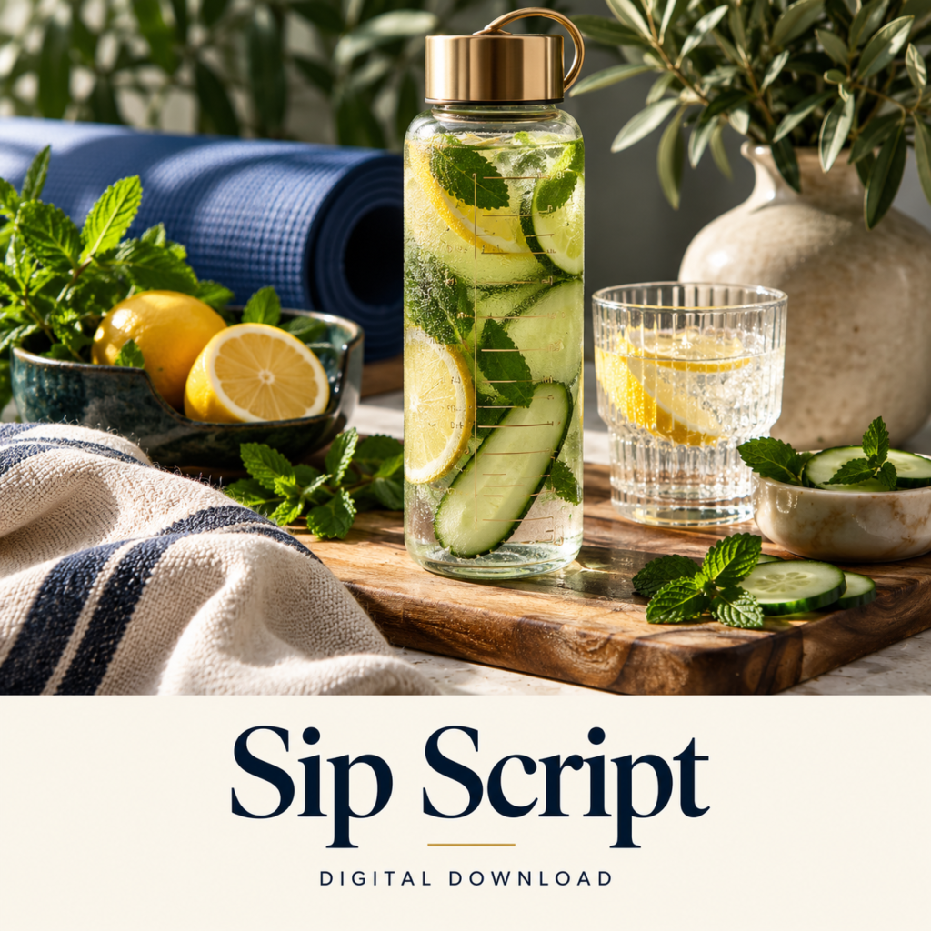 Sip Script digital download: illustrative health & wellness lifestyle image.