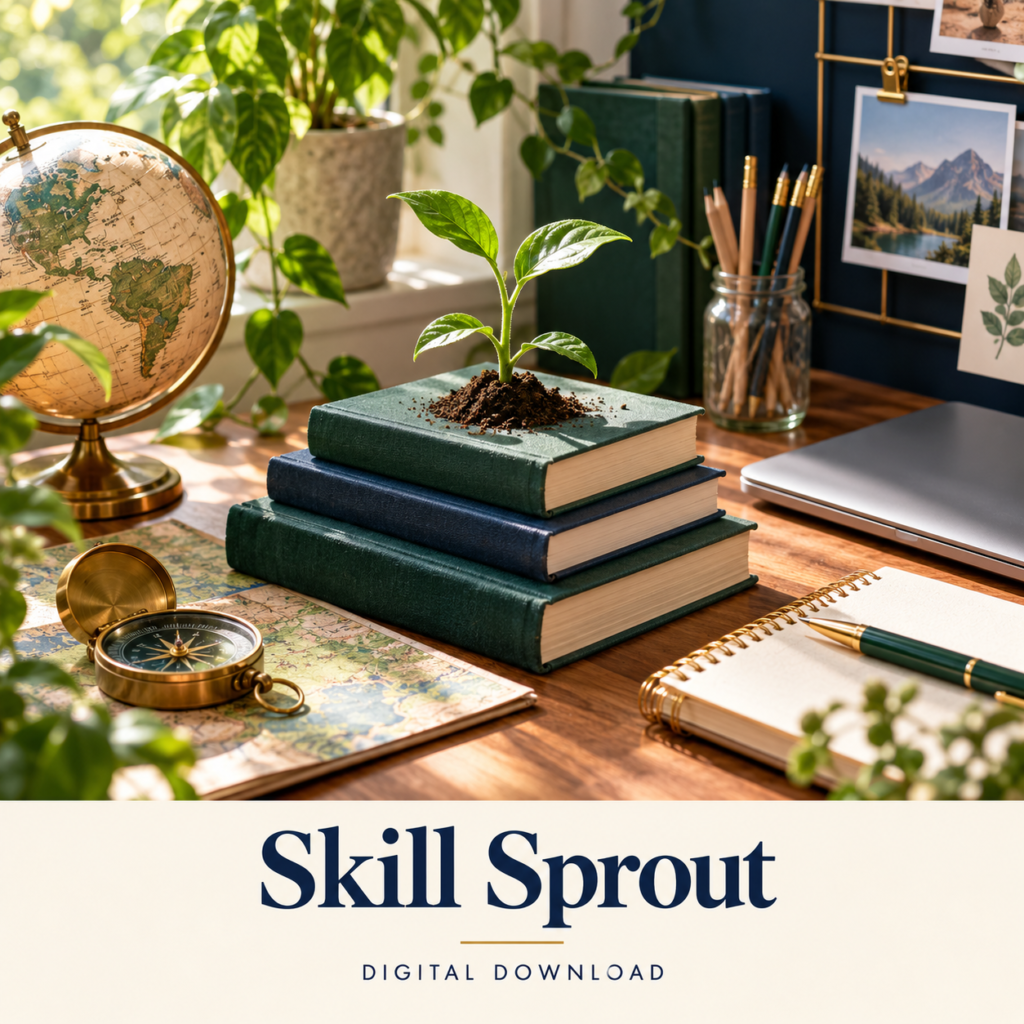 Skill Sprout digital download: illustrative education & learning lifestyle image.