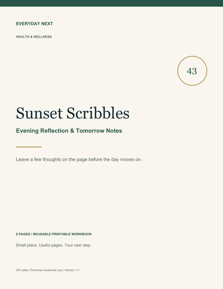 Sunset Scribbles - Evening Reflection & Tomorrow Notes printable workbook cover