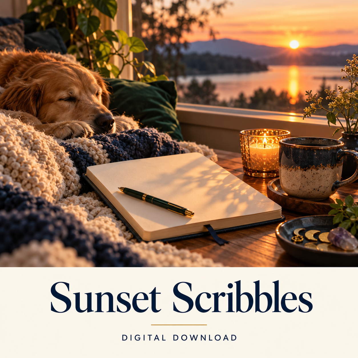 Sunset Scribbles digital download: illustrative health & wellness lifestyle image.