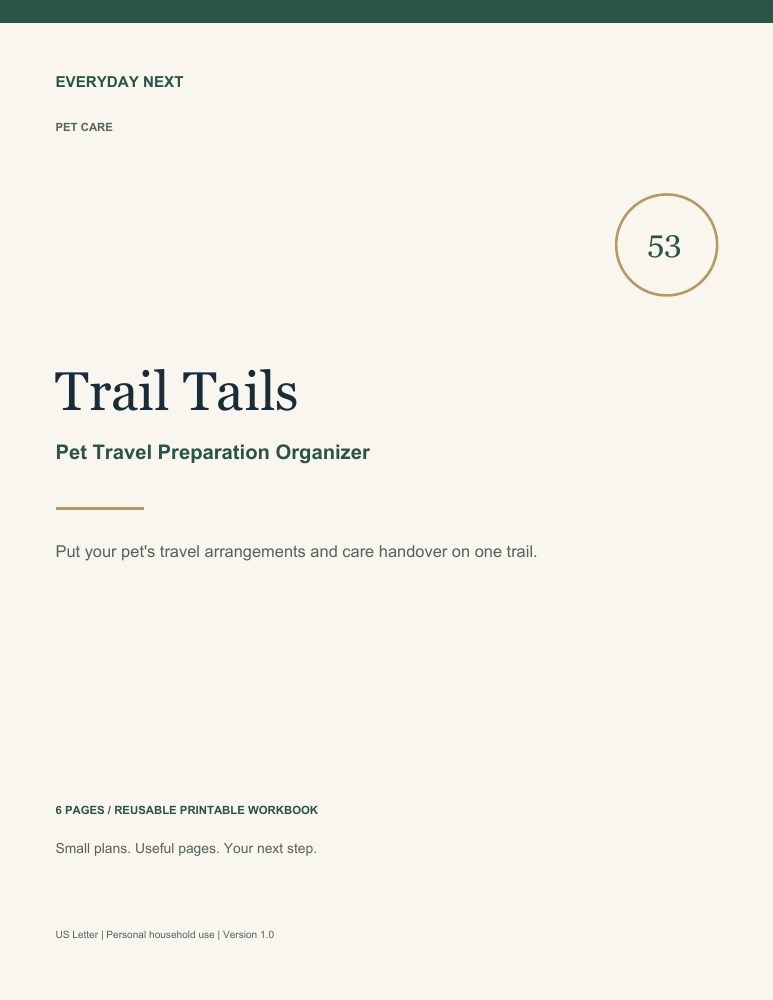 Trail Tails - Pet Travel Preparation Organizer printable workbook cover