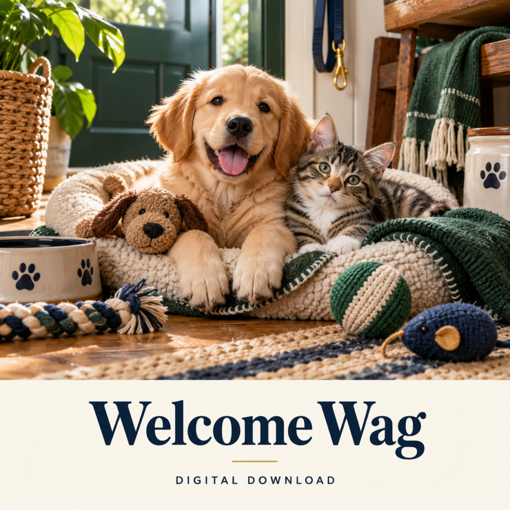 Welcome Wag digital download: illustrative pet care lifestyle image.